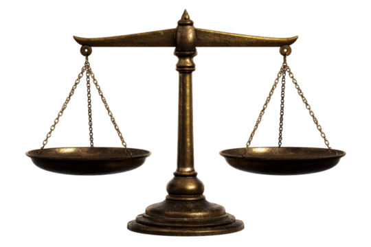 Classic brass balance scale representing justice and equality