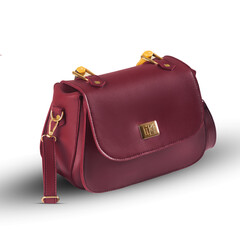 Maroon fashion purse handbag on white background isolated