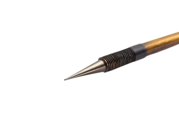 a pen with a metal tip on a white surface