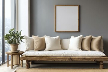 Modern Minimalist Living Room with Wooden Daybed