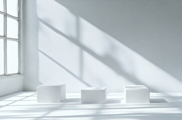 Obraz premium Minimalist White Product Display with Natural Light