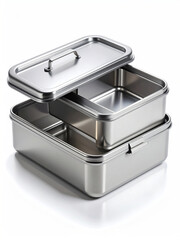 Photorealistic Isolated Image of a Reusable Stainless Steel Bento Lunchbox
