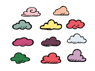 set of clouds.set of clouds icons. Vector illustration of clouds.set of colorful clouds.weather icon set. Set of weather icons.clouds computing concept. Cloud computing icon. clouds pattern background