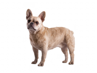 French Bulldog with light fawn coat, alert expression, and confident stance isolated on transparent background