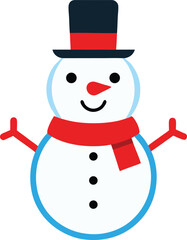 Cheerful Cartoon Snowman with Red Scarf and Top Hat.