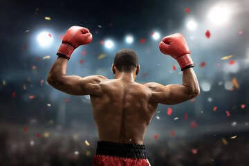 Victorious Boxer Celebrates Triumphant Win in Boxing Arena