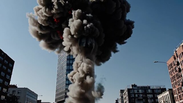 Cinematic Building Blast Explosive Debris, Rising Flames, and Continuous Collapse in a Seamless Loop