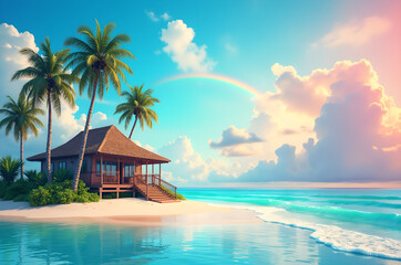 Summer beach landscape palm trees sand .generative ai