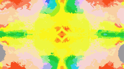 Symmetrical abstract design with vibrant colors and a central yellow area with diamond shapes pattern design
