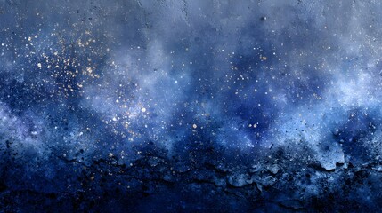 Obraz premium A breathtaking abstract cosmic nebula image showcases swirling blue hues and glitte gold dust particles resembling a starry night sky.