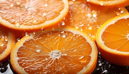 water drops falling on orange slices slow motion healthy food background