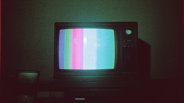 Retro CRT TV Screen with Neon Static Noise, Vintage Aesthetic Digital Art for Creative Nostalgia Decor