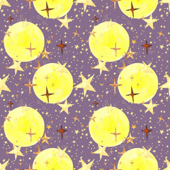 Magical Hand Painted Moon and Star Pattern