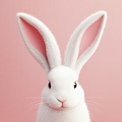 Fototapeta premium Cute White Bunny on Pink Background