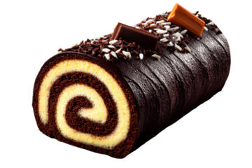 Delicious chocolate roll cake with creamy filling and toppings