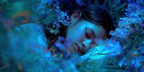 Peaceful slumber surrounded by blossoms.