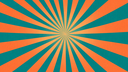 Retro and Grain Pop Art Style Radial Background in Teal and Orange, Perfect Poster Base for Nostalgic Art Prints and Vintage Design Projects