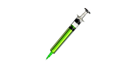 Syringe With Green Liquid. Medical Injection And Healthcare Concept Isolated On Transparent Background