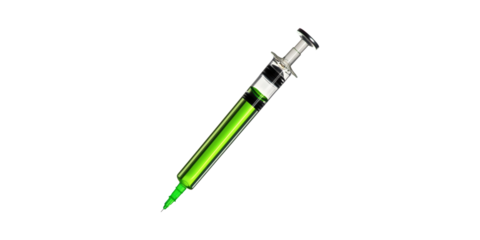 Syringe With Green Liquid. Medical Injection And Healthcare Concept Isolated On Transparent Background
