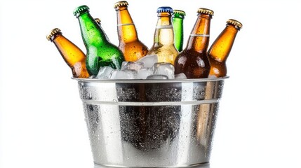 A bucket full of beer bottles and ice