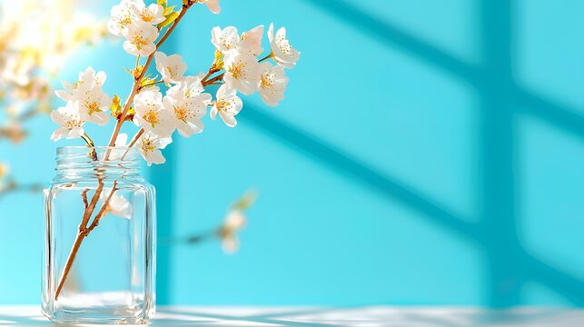 Cherry Blossom Flowers in a Glass Jar on a Table