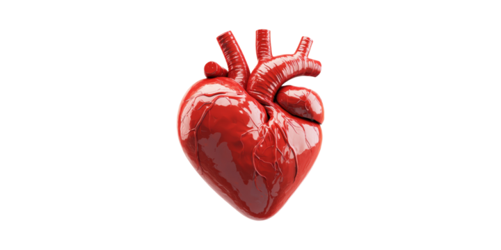 Human Heart Model. Symbol Of Cardiovascular Health And Medical Education Isolated On Transparent Background