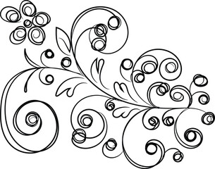 Elegant Black and White Floral Swirl Design Element