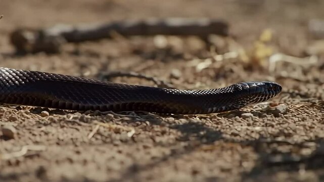 Black Mamba Gliding Across Sun-Baked Earth &ndash; Sleek Speed & Shadows
