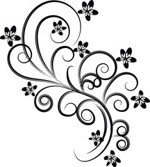 Elegant Black and White Floral Swirl Design Element