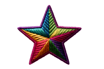 Vibrant embroidered star on a transparent background