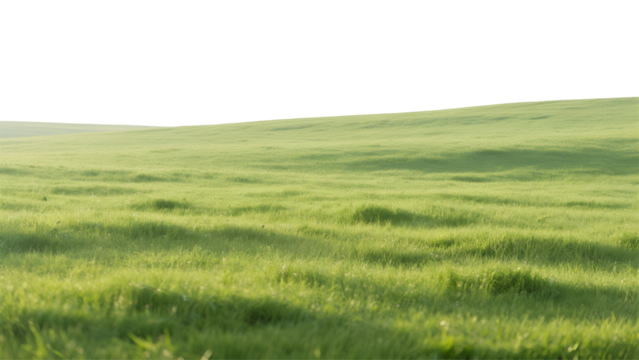 Vast green landscape of field and meadow under a beautiful blue summer sky with white clouds