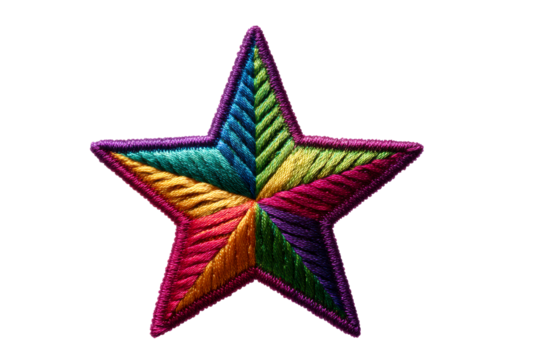 Vibrant embroidered star on a transparent background