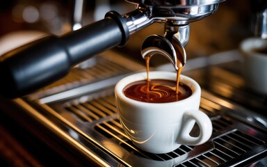 Freshly Brewed Espresso: Steaming Coffee Pouring into a White Cup