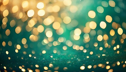 abstract blur bokeh banner background gold bokeh on defocused emerald green
