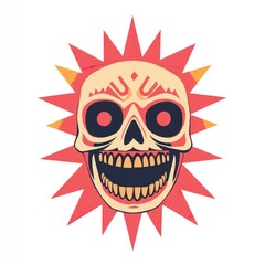 Vibrant stylized skull graphic design with decorative elements.