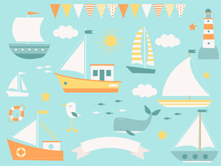 "Pastel Sea Adventure Nautical Baby Clipart Set"