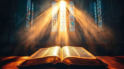 Christian Spirituality Highlighted by Sun Rays on an Open Bible