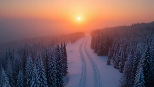 Winter Sunset aerial footage