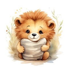 Lion hugging pillow animal cartoon mammal.