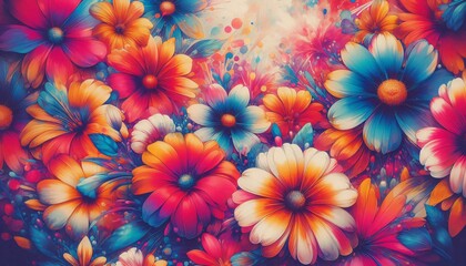 Vibrant Floral Fantasy: A captivating close-up reveals a riot of colorful flowers, each petal a stroke of artistic expression, weaving a symphony of color and emotion.