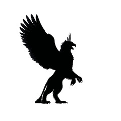 Solid black silhouette of a griffin standing