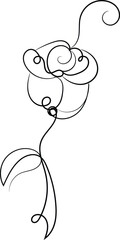Single Line Drawing of Elegant Rose Flower with Stem and Leaf
