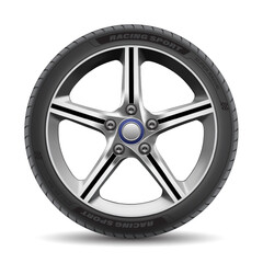 Fototapeta premium Realistic aluminum car wheel with tire style sport racing on white background vector