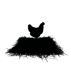 Solid black silhouette of a hen nesting