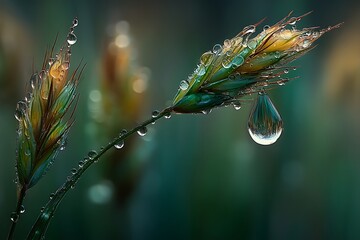 Dew drops cling to verdant grass