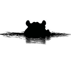 Solid black silhouette of a hippo submerged