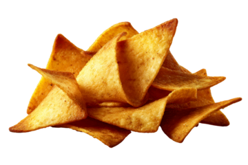 Crispy taco chips stacked high with a golden brown texture
