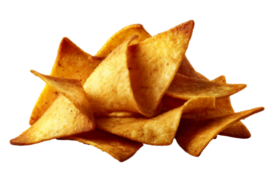 Crispy taco chips stacked high with a golden brown texture