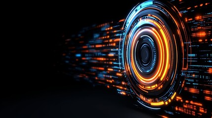 Abstract Digital Data Stream with Glowing Circular Interface
