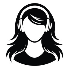 Silhouette of a girl with headphones, urban woman, vintage logo line art concept black and white color